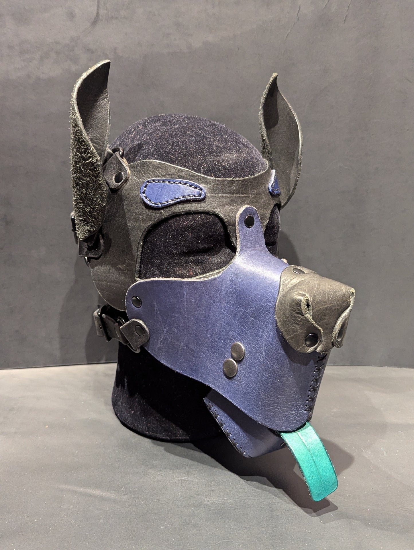 Black & Dark Blue Pup Hood w/lower jaw attachment
