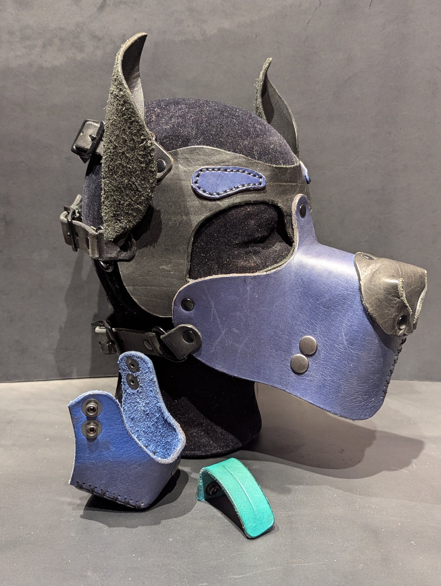 Black & Dark Blue Pup Hood w/lower jaw attachment