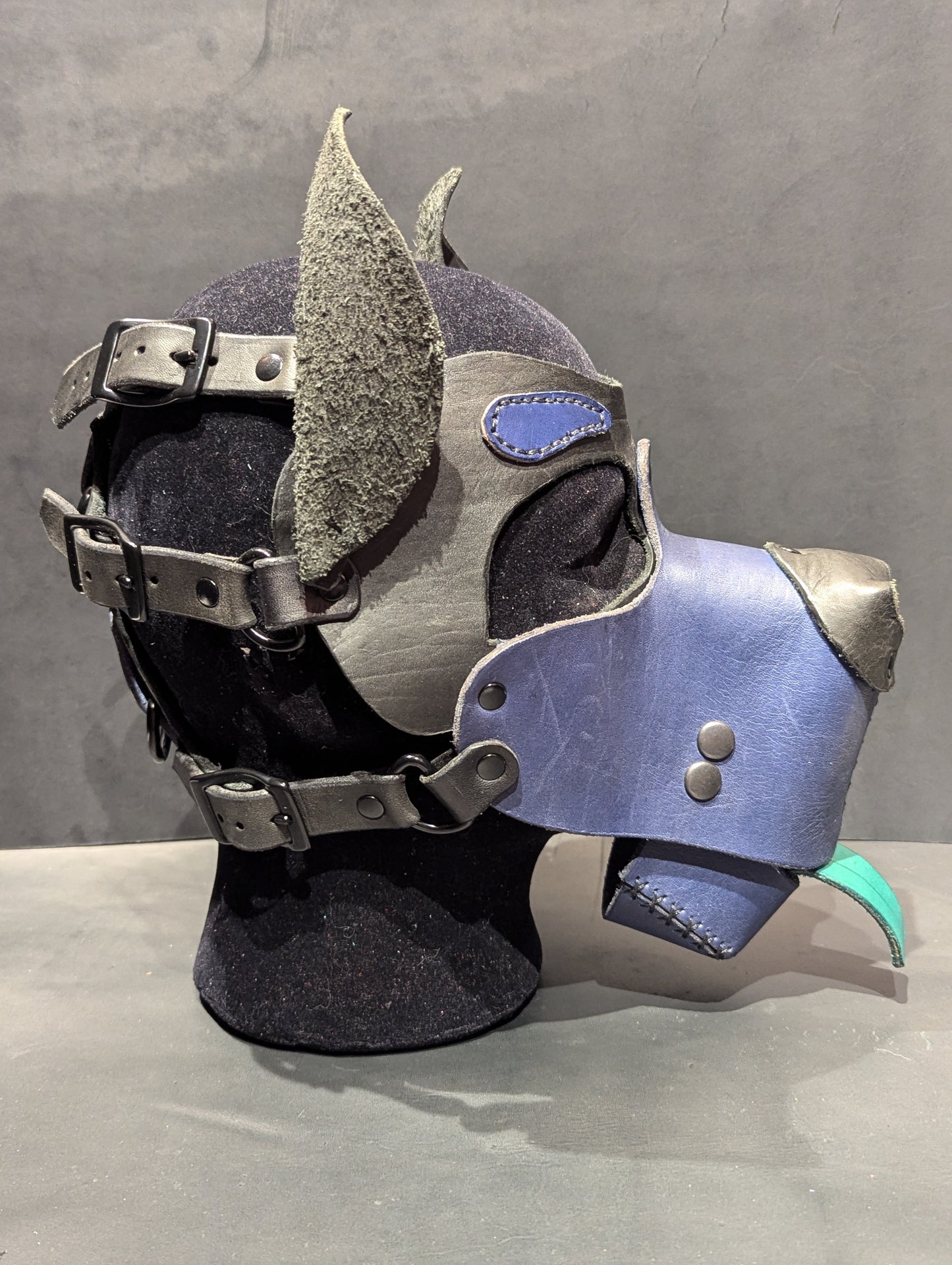 Black & Dark Blue Pup Hood w/lower jaw attachment