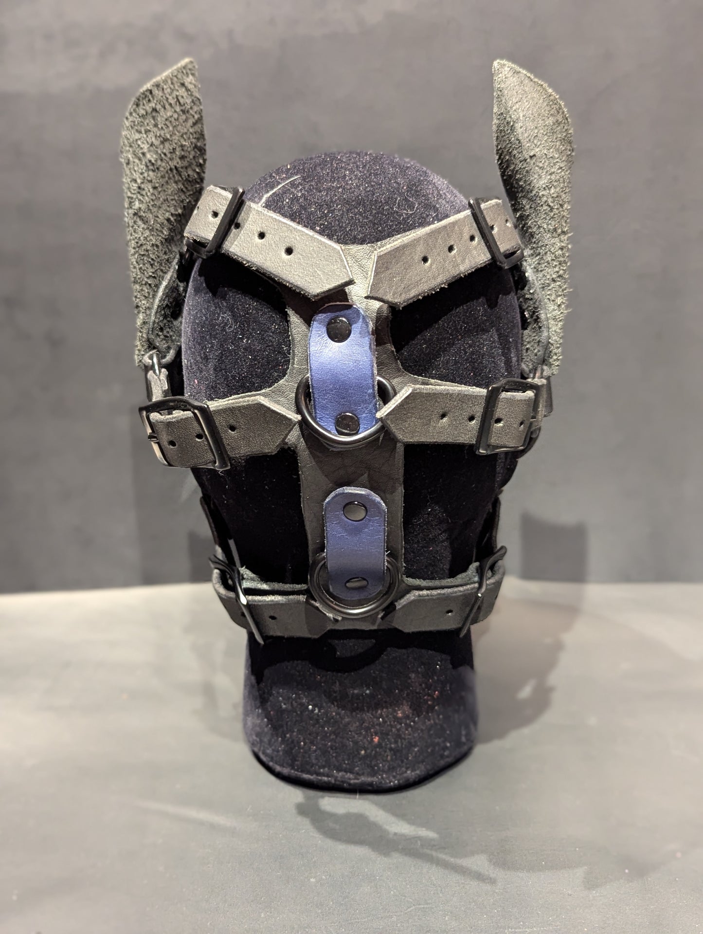Black & Dark Blue Pup Hood w/lower jaw attachment