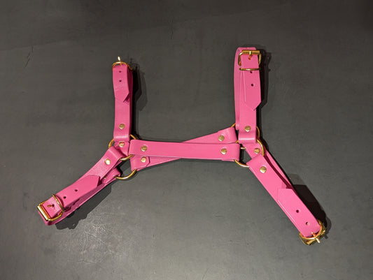 Thin Bulldog Harness Pink & Gold