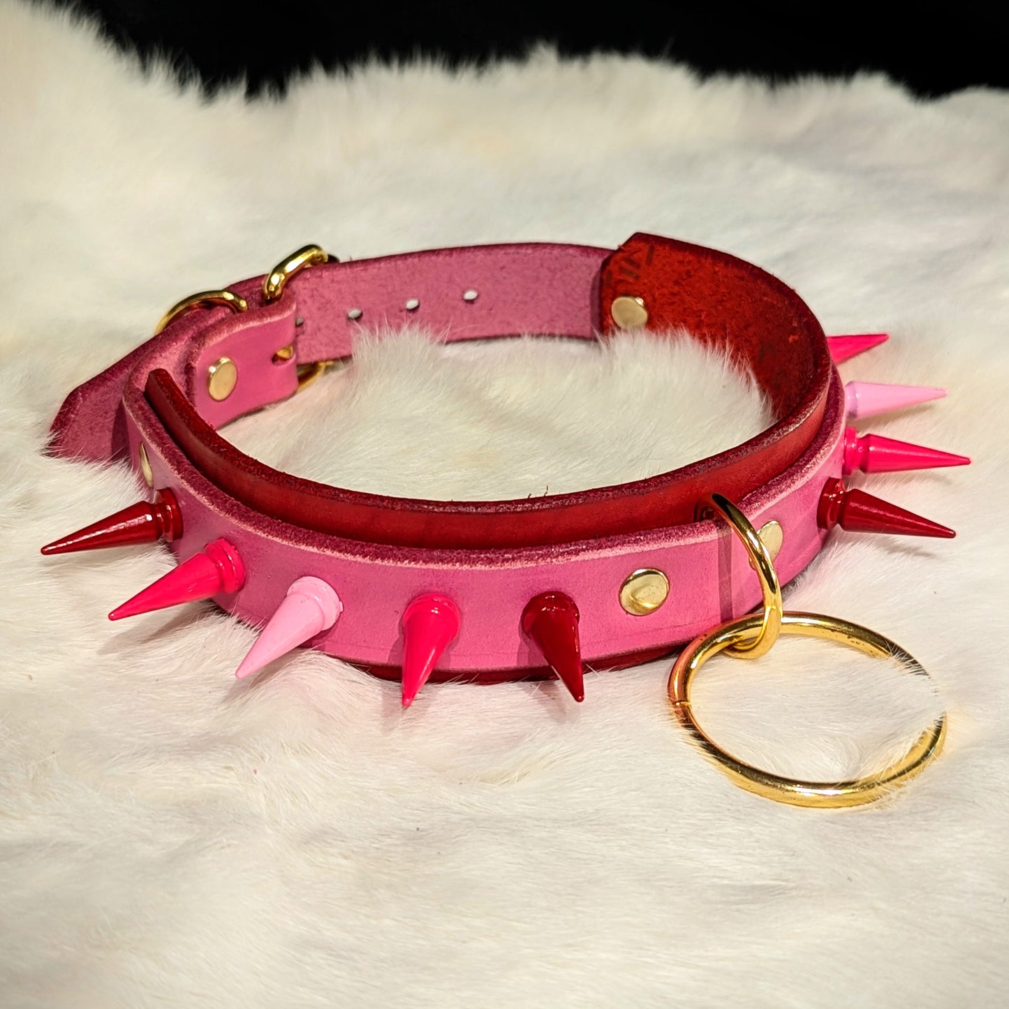 Pink & Red Spiked Collar