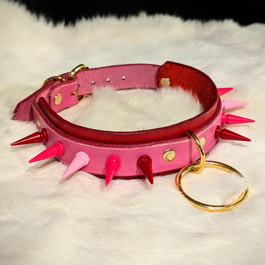 Pink & Red Spiked Collar