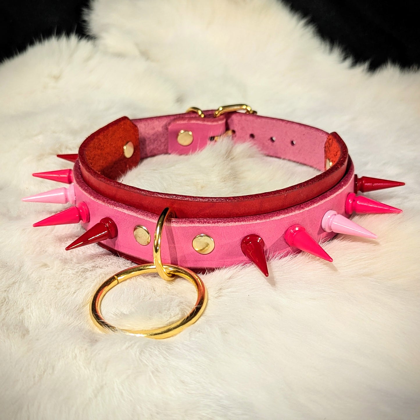Pink & Red Spiked Collar