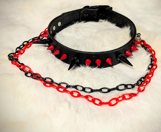 Black & Red Spiked Collar
